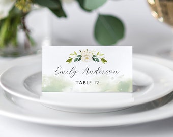 Script greenery place cards template, Wedding place card template, Name card template, Wedding tent cards