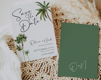 RC0112 Greenery and Gold Save our Date Printable Instant Download Tropical Save the Date Template Destination Wedding Fully Editable