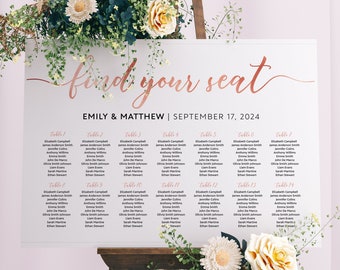Seating chart template, Seating plan template, Rose gold wedding sign, Wedding seating chart #rgd019