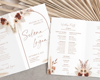 Program booklet, Wedding program template, Booklet program, Fall pampas wedding program, Terracotta  #CALLIOPE