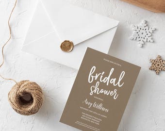 Rustic Bridal Shower Invtitaion, Kraft Bridal Invitation Template - Instant Download, Editable Template, Printable Invitation Template