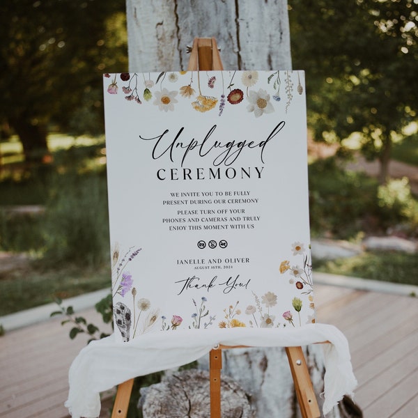 Wedding unplugged ceremony sign template, Wildflower wedding sign, Floral wedding sign #Florawild
