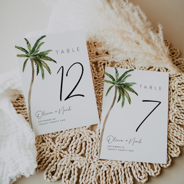 Tropical wedding table numbers,  Table numbers printable, Tropical wedding signs, Beach wedding table numbers #trop021vsd