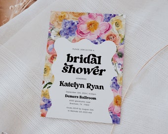 Bridal Shower Invitation, Retro Bridal Shower Invitation, Colorful Bridal shower invitation #RTR01