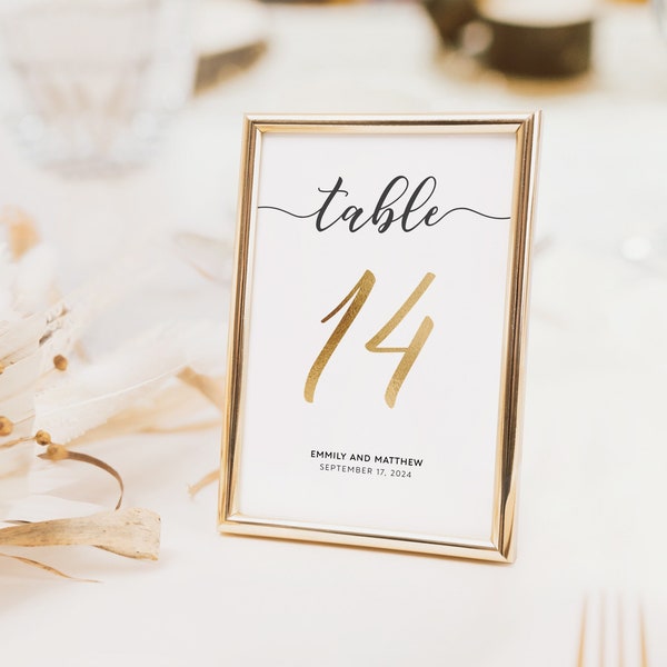 Gold table numbers, Wedding table numbers template, Gold Wedding Signs, Table number sign #WBND19GD