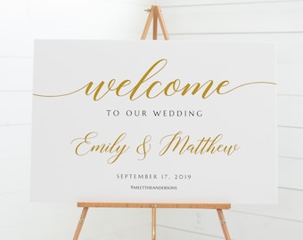 Wedding Welcome sign, Gold welcome sign template #BSC020GLD