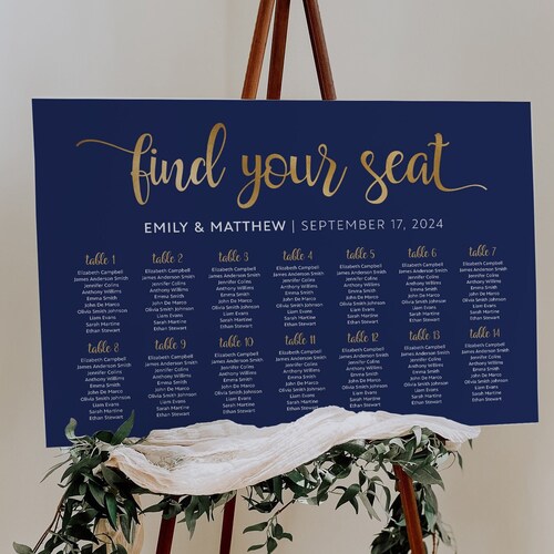 Seating Chart Template Navy and Gold Seating Plan Seating - Etsy