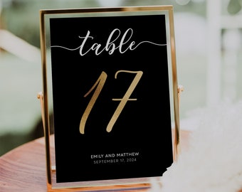 Gold table numbers, Black and gold wedding sign, Wedding table number template #bgd019