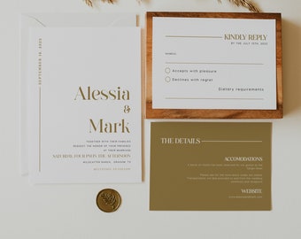 Wedding invitation gold, Gold invitation set, Invitation template, Wedding invitation suite gold #NEAGOLD