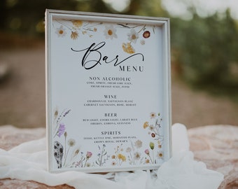 Bar wedding sign, Drinks menu template, Wildflower wedding sign, Floral wedding sign #Florawild