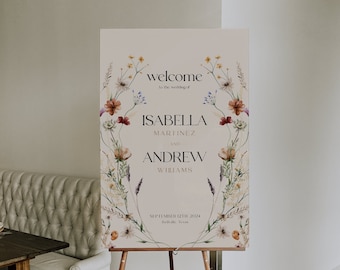 Floral Welcome Sign, Wedding Welcome sign template, Beige Wedding welcome sign template #Mila