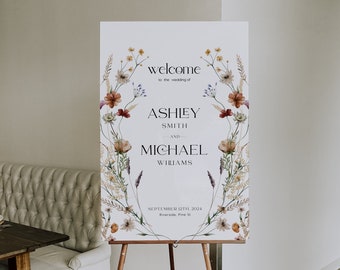 Welcome sign template,  Wedding Welcome sign, Floral wedding welcome sign #Silvia