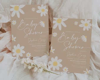 Floral Daisy Baby shower invitation, Desert baby shower invitation, Boho Daisy Flowers Baby in Bloom invitation #daisyvsd