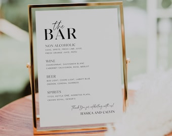 Wedding Bar menu template, The Bar menu sign, Classic and elegant wedding stationery templates, Editable sign #Sonata