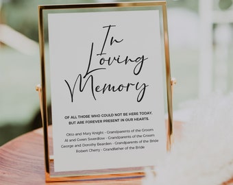 In loving memory sign template, Wedding In loving memory sign, Template instant download, Minimalist wedding sign  #SCR021VSD