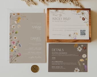 Boho Wedding Invitation,  Wildflower Wedding Invitation, Floral  Wedding Invitation, Digital Wedding Invitation template  #evie