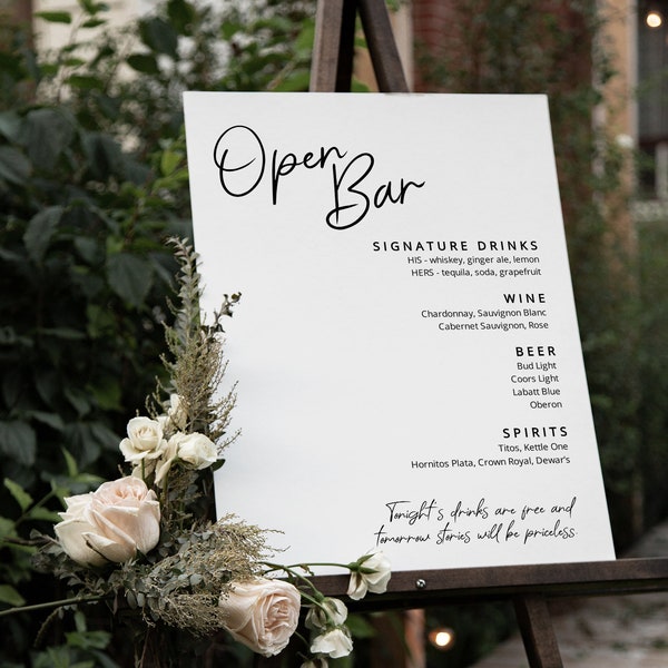Open Bar sign, Large wedding bar sign #MIN020VSD