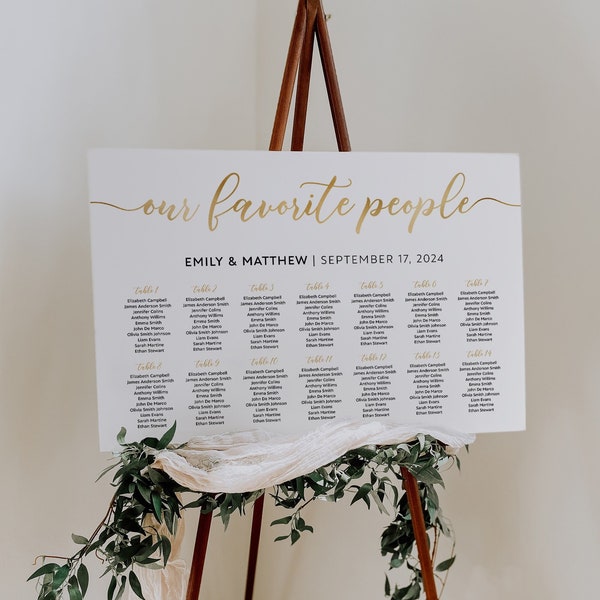 Our Favorite People seating chart sign, Wedding seating chart, Gold seating chart template #WBND19GD