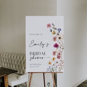 Floral Bridal Shower Welcome sign, Wildflower Welcome Sign template, Spring Summer Wildflowers Petra image 1