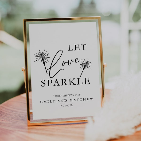 Let love sparkle sign, modèle de plaque de mariage, plaque d'envoi de sparkler de mariage #ELG021VSD