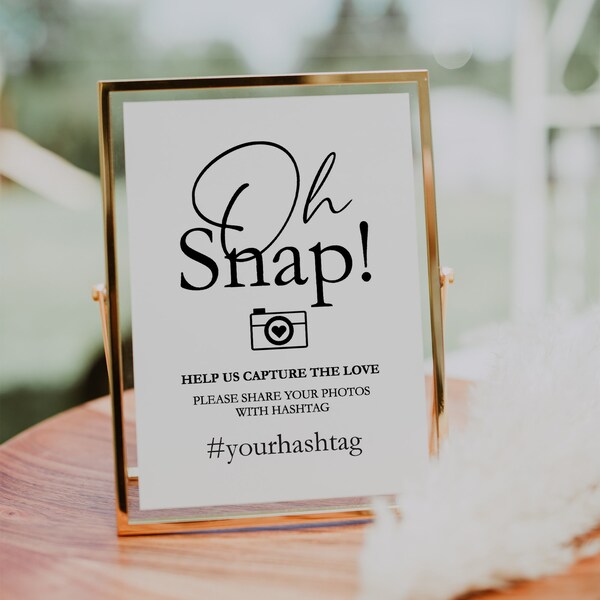 Oh snap sign template, Wedding sign template, Wedding hashtag sign template  #ELG021VSD