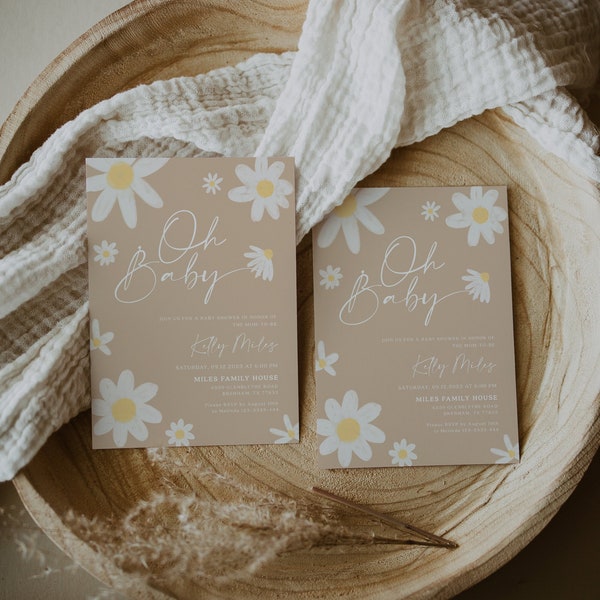 Oh Baby Invitation, Daisy Baby shower invitation, Baby In Boom invitation, Boho Daisy Baby shower invitation #daisyvsd