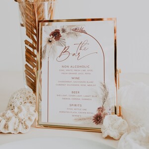 Boho Bar Menu Sign, Bar Menu Template, Wedding Bar Menu Sign, Pampas Grass Wedding Sign ...