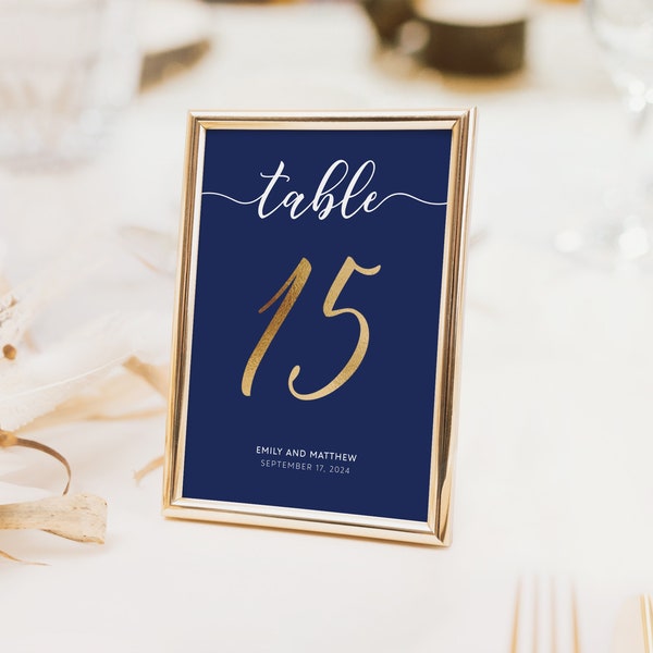 Navy gold table numbers, Table number template, Wedding table numbers #NGW019BND