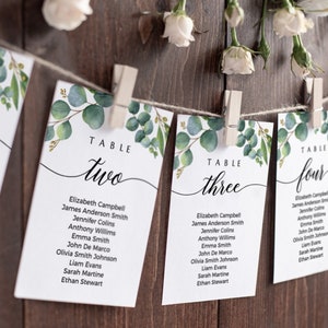 Seating chart cards, Wedding hanging seating cards, Greenery eucalyptus seating chart template #EUC020