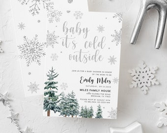 Baby it's cold outside invitation, Winter baby shower, Winter wonderland baby shower, Silver baby shower invitation  #WINTERVSD