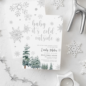 Baby it's cold outside invitation, Winter baby shower, Winter wonderland baby shower, Silver baby shower invitation  #WINTERVSD