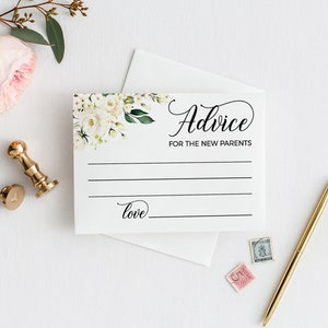 Printable Advice Card for New Parents With White Flowers and - Etsy