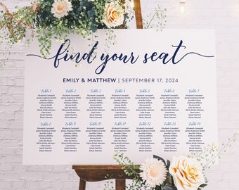 Seating chart template, Navy Seating chart sign, Wedding seating chart  #navy019