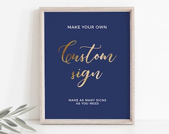 Navy Gold Wedding Sign, Custom Wedding Sign Template, Customizable Navy Wedding Sign #NGW019BND