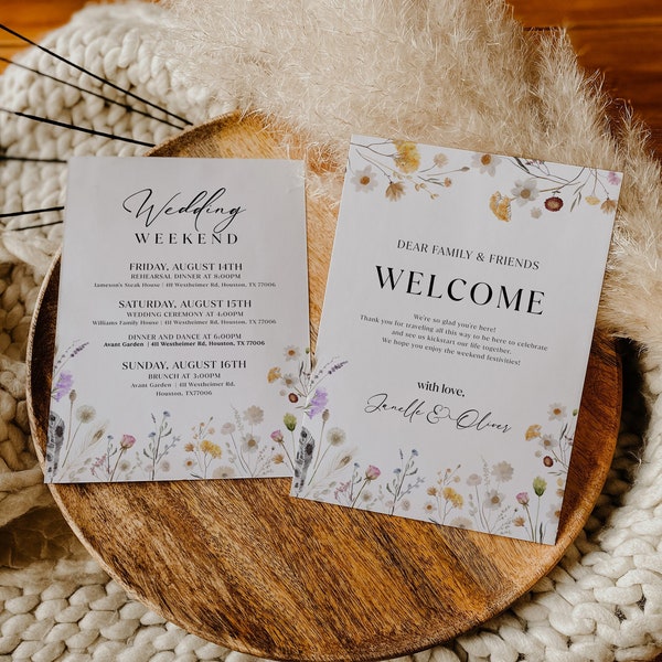 Wedding weekend itinerary template, Wildflower wedding itinerary, Floral wedding itinerary #Florawild