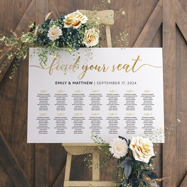 Wedding Seating Chart, Seating chart template, Gold Seating chart, Seating chart sign #WBND19GD