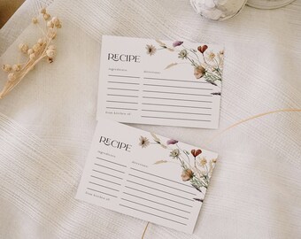 Recipe card template, Boho Bridal shower recipe, Bridal shower recipe template #Silvia