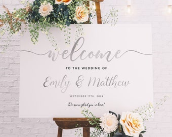 Wedding Welcome sign, Silver welcome sign template, Silver wedding sign #slv019