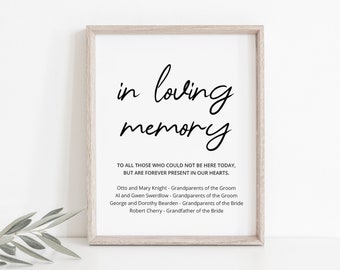 In loving memory wedding sign, Printable in loving memory sign #MIN020VSD