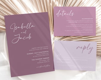 Purple wedding invitation, Lavender wedding invitation suite,  Details and RSVP cards included, Templett invitation #LAV021VSD