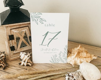 Table numbers  sage green floral, Wedding table number template, Printable table numbers #sagefloral