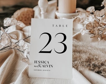 Elegant wedding table numbers, Table number template, Classic and elegant wedding stationery templates #Sonata