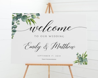 Wedding Welcome sign, Greenery welcome sign template, Eucalyptus floral wedding sign #EUC020