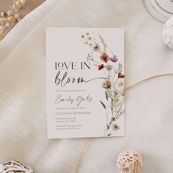 Love In Bloom invitation, Bridal shower invitation template, Floral bridal shower invitation, Bridal Love In Bloom #Silvia