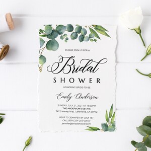Bridal shower invitation, Greenery invitation, Eucalyptus bridal shower invitation template #EUC020