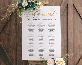 Seating chart template, Vertical seating chart sign, Wedding seating chart gold #WBND19GD