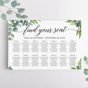 Seating chart template, Eucalyptus Seating chart sign, Seating chart wedding, Greenery seating chart template #EUC020