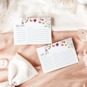 Bridal Shower Recipe card template, Wildflower Recipe Card, Recipe Card template #Petra