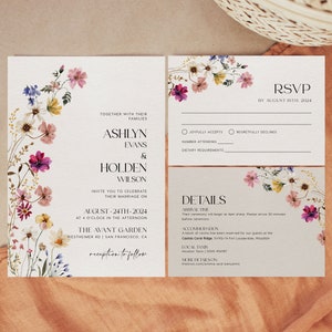 Colorful Wildflower Wedding Invitation, Floral Wedding invitation Set, Digital invitation template #Petra