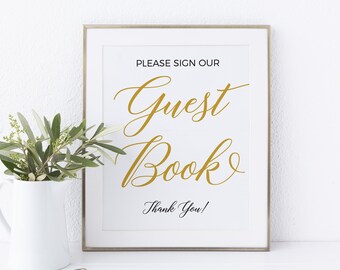 Guest book sign, Gold wedding sign, Sign Guest book sign template #BSC020GLD